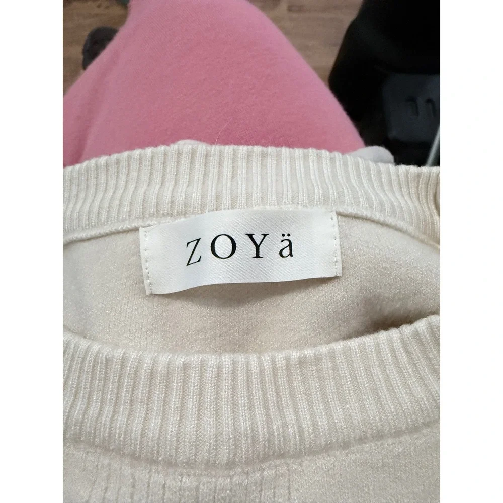 ZOYA Cream sweater Cropped Sweater 3/4 Sleeve Crew Neck tight Knit soft S/M - Picture 4 of 6